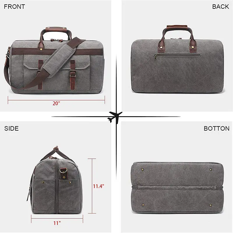 Large Capacity Genuine Leather Canvas Travel Duffel Bags Sport Gym Weekender Bag
