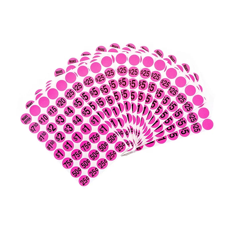 Garage Sale Flea Market Pre-Priced Pricing Stickers in Bright Colors (Yellow/Red/Green/Cyan) 3/4 inch in Diameter