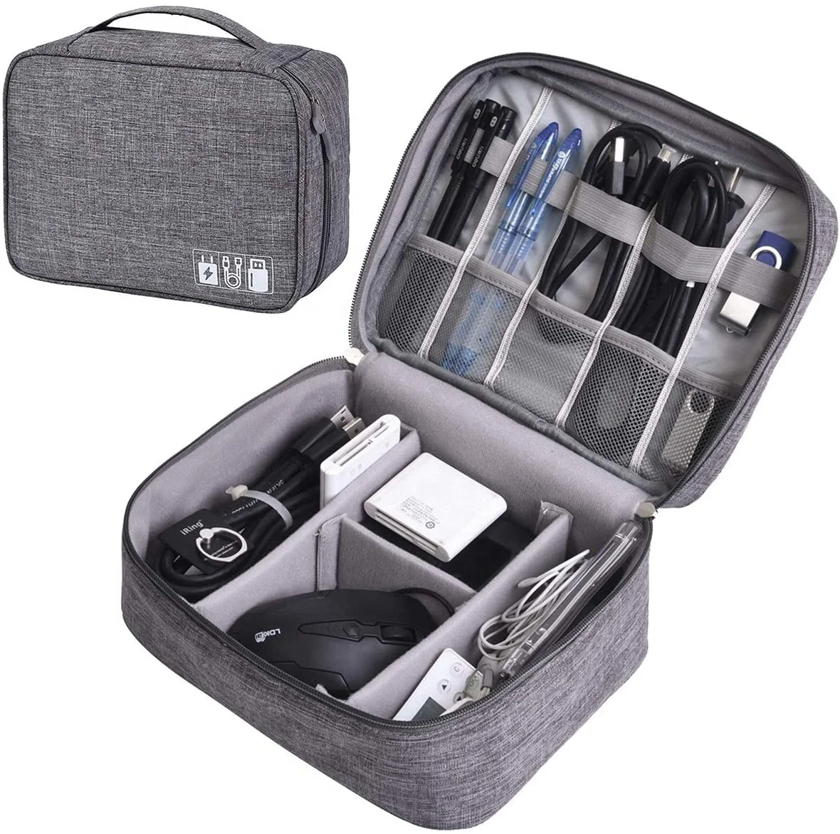 Waterproof Fabric Travel Electronic Accessories Organizer Case Portable Cable Storage Bag for Charger, Flash Drive, Power Bank