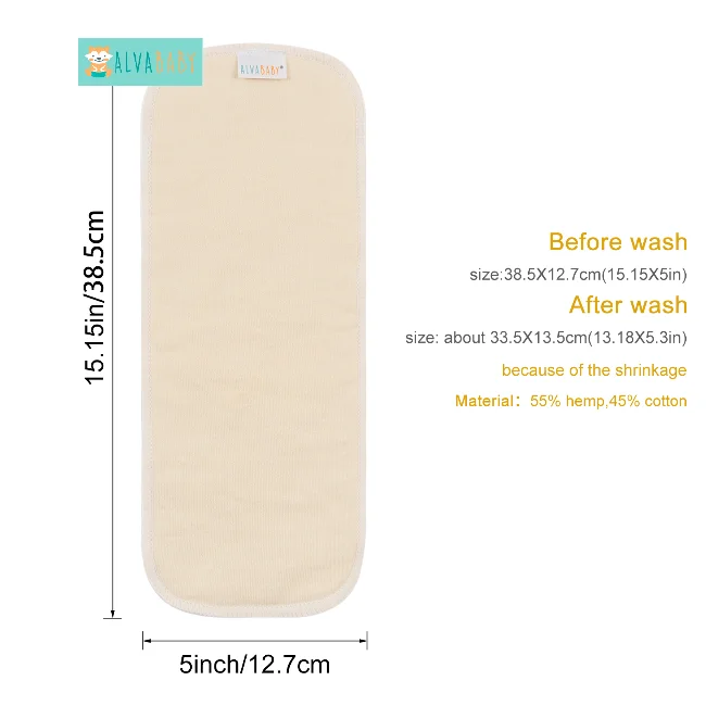 ALVABABY Washable Reusable Diaper  Cotton Hemp  Insert Hemp diaper insert Fabric