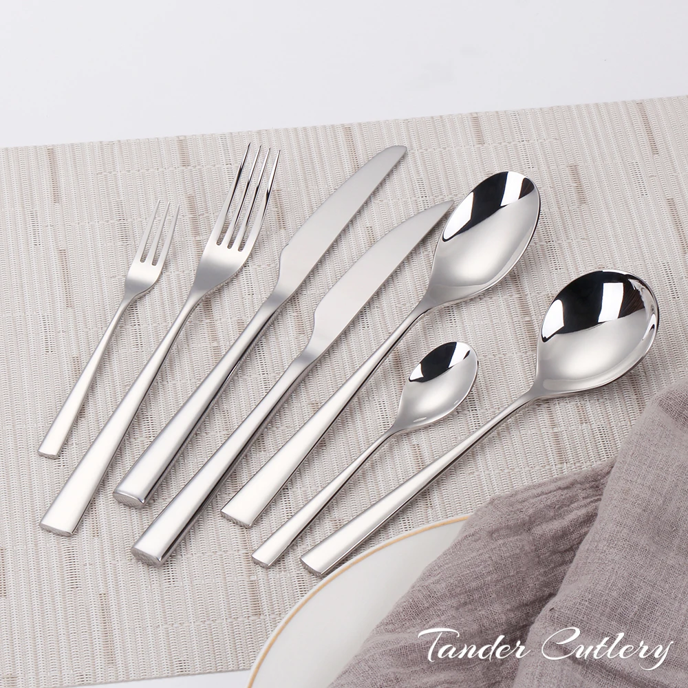 Mirror 18/10 Stainless Steel Modern Silverware Classic Design Metal Spoon Fork And Knife Restaurant Cutlery Set