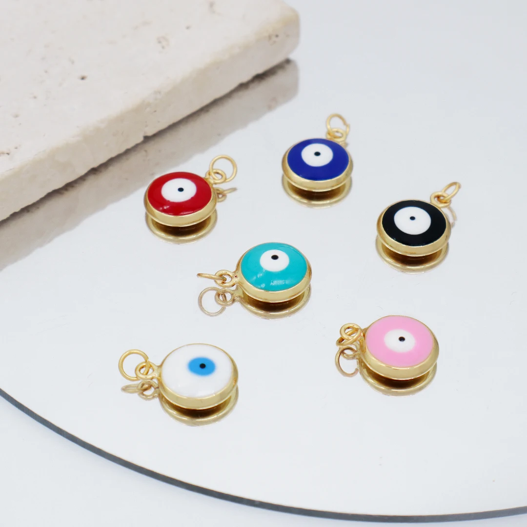 New Bulk Sale Diy Women Black White Blue Pink Devil Eyes Charm Jewelry Fashion Enamel Turkish Gold Plated Evil Eyes Pendant