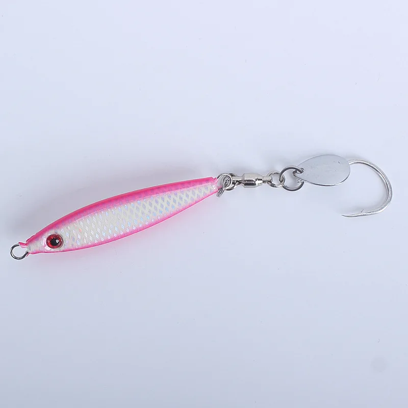 Wholesale 30g/40g/60g/80g 3d eyes luminous chubby jigging lead fish lure rotating sequin with barbed hook for fish