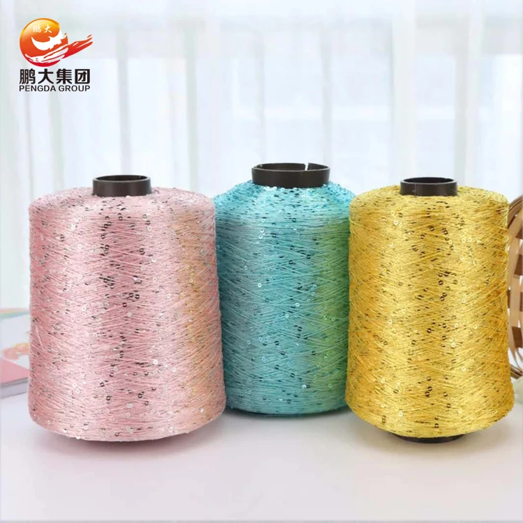 lurex fdy polyester fancy 3 mm hand knitting silver color glitter beads sequin yarn with sequined on yarn for crocheting
