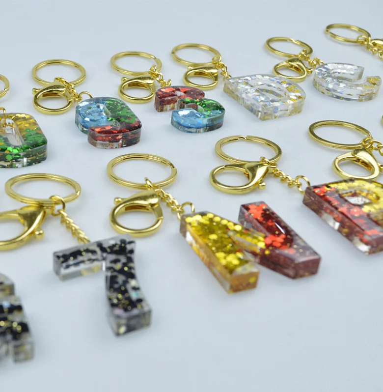 English 26 Letter Keychain Glitter Resin Handbag Charms,transparent gradient glitter resin keychain accessories bag ornaments