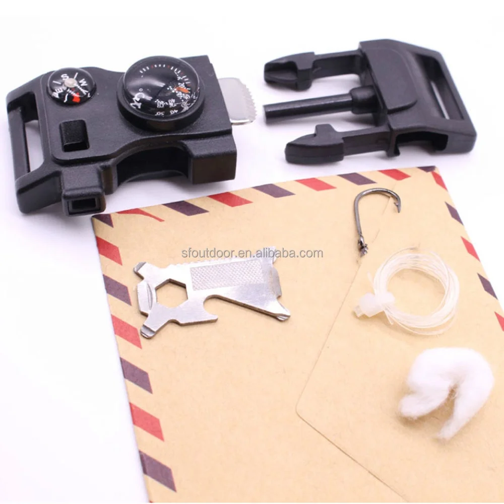 Camping Survival Paracord 550 Strap Wrist Fishing Kit inside Braided Bracelet