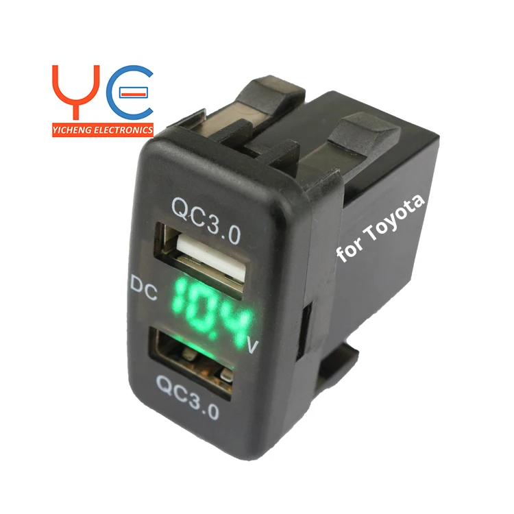 A77QC Car Charger Voltmeter Voltage Display Double QC 3.0 Port Dual QC3.0 USB Charger Socket for Toyota