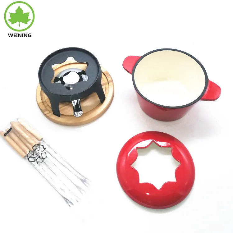 Cast Iron Fondue Pot Set 6 Fondue Forks Safety Burner Chocolate Cheese