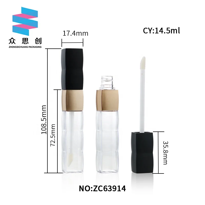 14.5ml  PETG lipgloss empty tube square empty clear mascara tube custom-logo wholesale makeup packaging for lips eyelashes