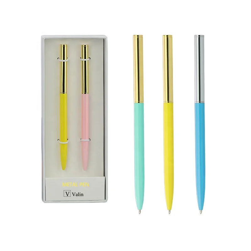 Premium stationery gift set 3 pieces silm ball pen black refill ink pen gold part ballpoint pen