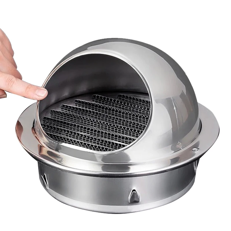 4 Inch Stainless Steel half 201 Exhaust Vent Waterproof Gas Seal Protective Automatic Supply Cowl Round Cap Kitchen Wall Vent