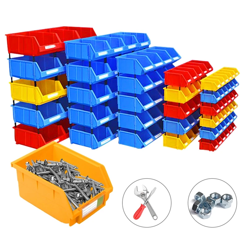 Customized logo and color plastic hanging and stacking storage parts bin for storage rack