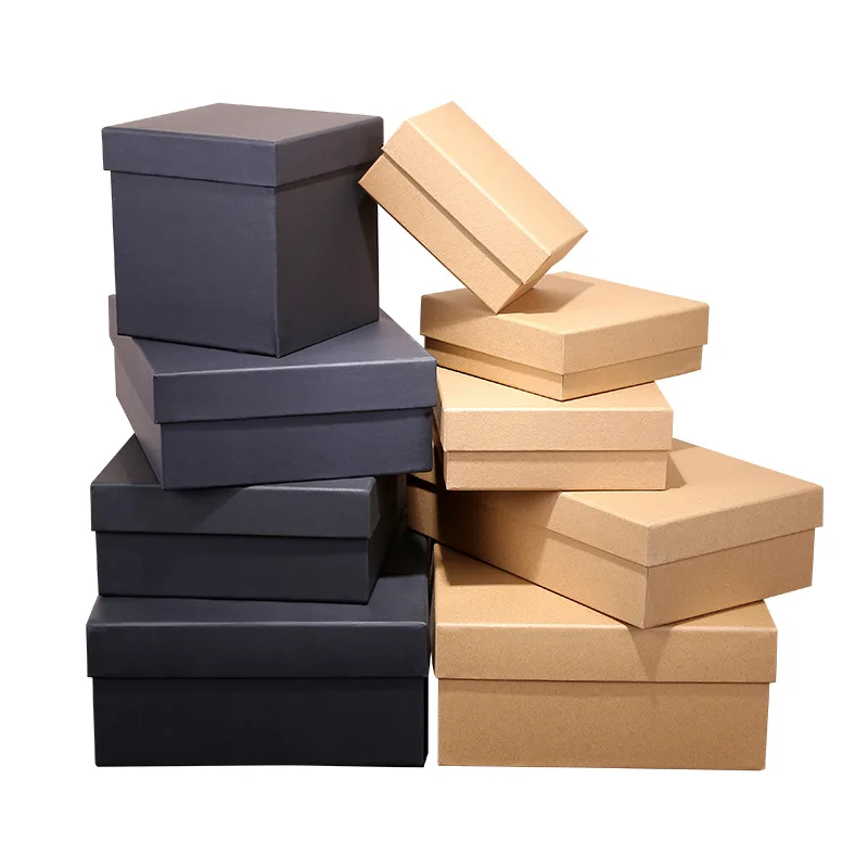 Multicolor High Quality Diy Custom Logo Handmade Hard Cardboard Kraft Gift Paper Box with Lid Square Shape Brown 500 Pcs Accept