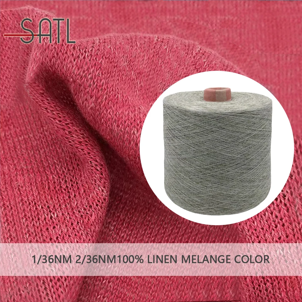 Wholesale Wet Flax Spinning 1/36nm 2/36nm100% Linen Melange Color Yarn With High Strength