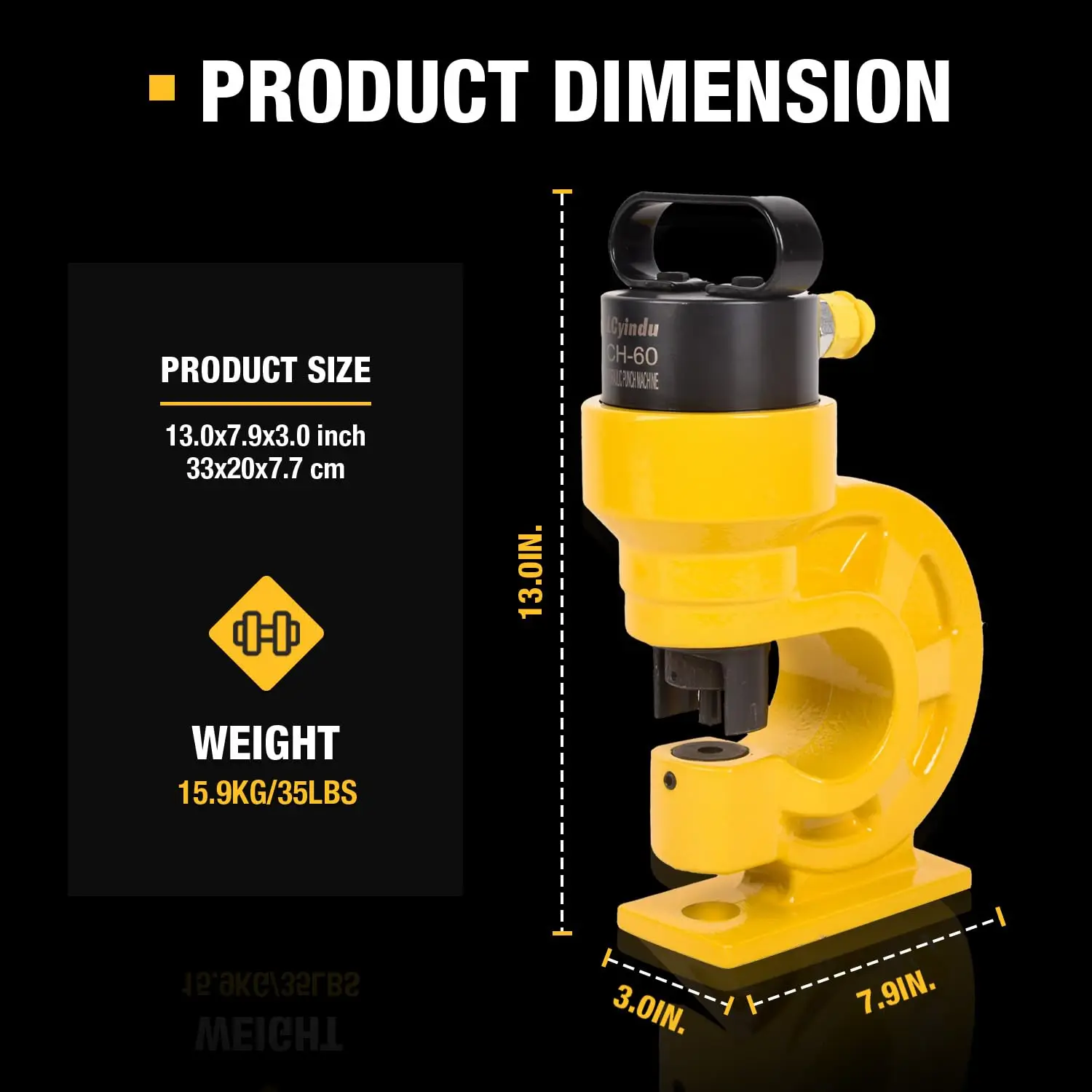 CH-60 Electric Cordless 31-Ton Hydraulic Multi-Tool Bus Bar Knockout Puncher for 20mm Iron 10mm Steel Stainless & Copper Plate