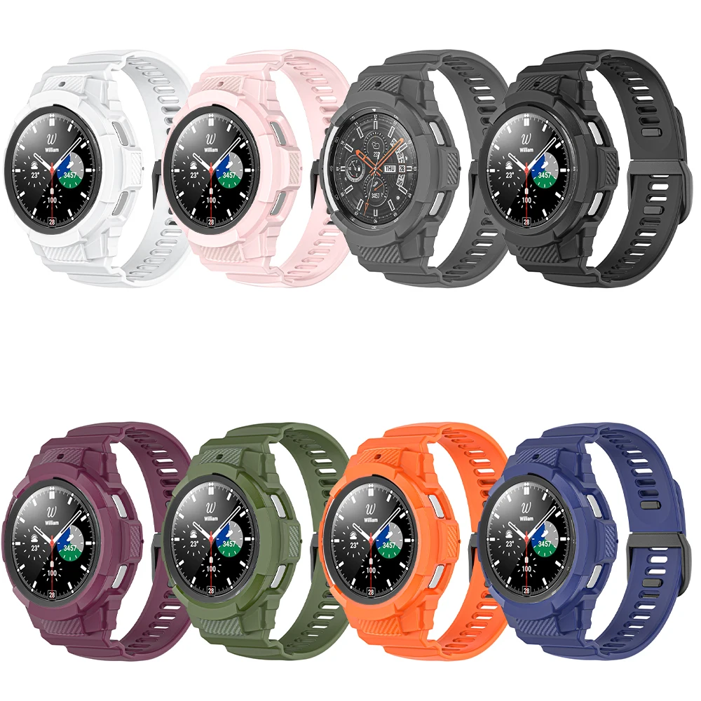 2 in 1 No Gaps Rugged Case+Band For Samsung Galaxy Watch 4 42MM 46MM protective Case TPU Silicone Straps for Galaxy Watch