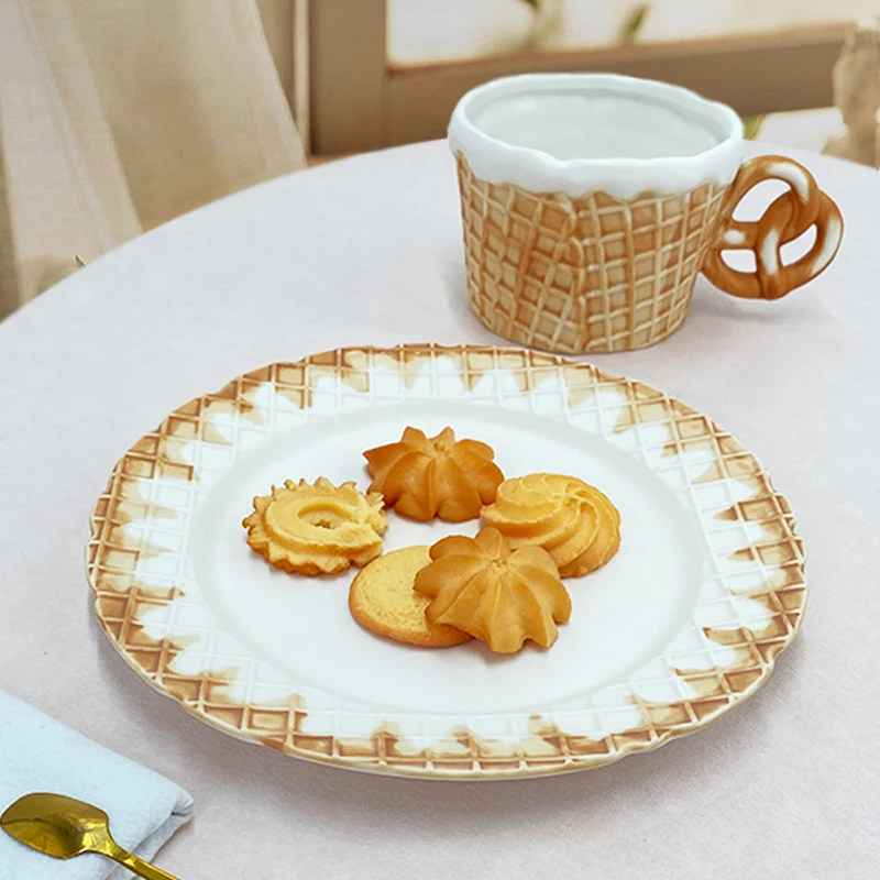 ZC INS High appearance gift mug and plate Niche hand-painted biscuit design office teacup Creative ceramic coffee cup saucer