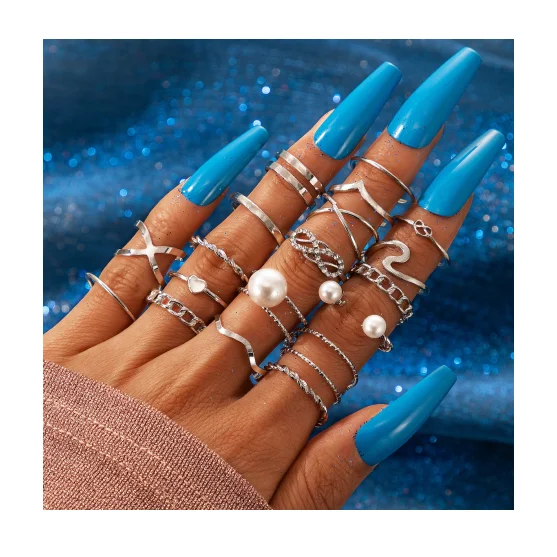 10 Pieces Pearls And Knotted Love Cross Wave Alloy Gold Plated Jewelry Ring For Women And Men
