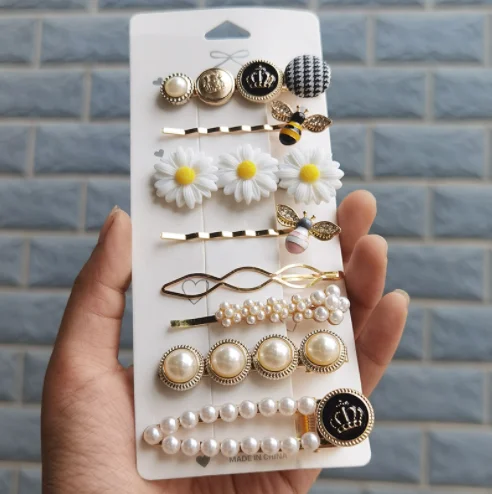hot selling pearl diamond crystal hair clips hair pins sets summer classic heart star flower hairclips Barrettes hair ornament.png