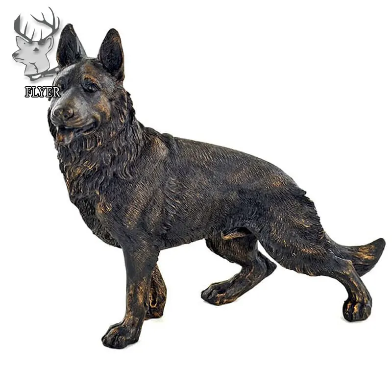 Garden Decoration Modern Metal Craft Animal Dog Statue Life-Size Standing German Shepherd Bronze Dog Statue