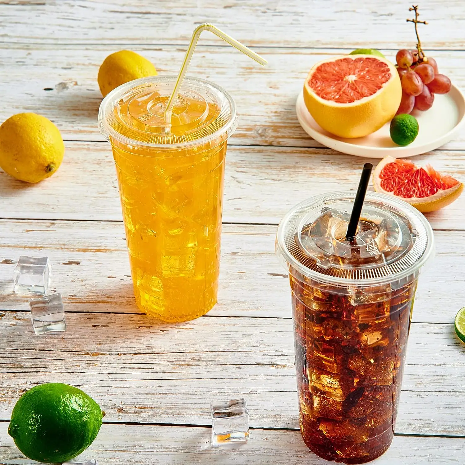 factory custom clear PET beverage disposable cup 16oz plastic cups wholesale with dome lids for juice smoothie milkshake takeout