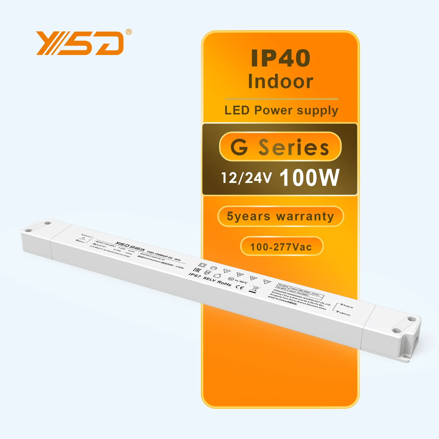 ac 100-277v Silm Power Supply IP20 60W 75W 100W 120W 150W 200W 250W 12V 24V LED Driver DC Switching Power Supply