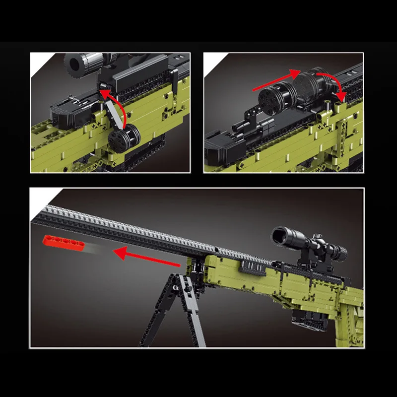 Hot selling Mould King 14010 Sniper Rifle Block Gun Puzzle Toy PUBG AWM launchable weapon