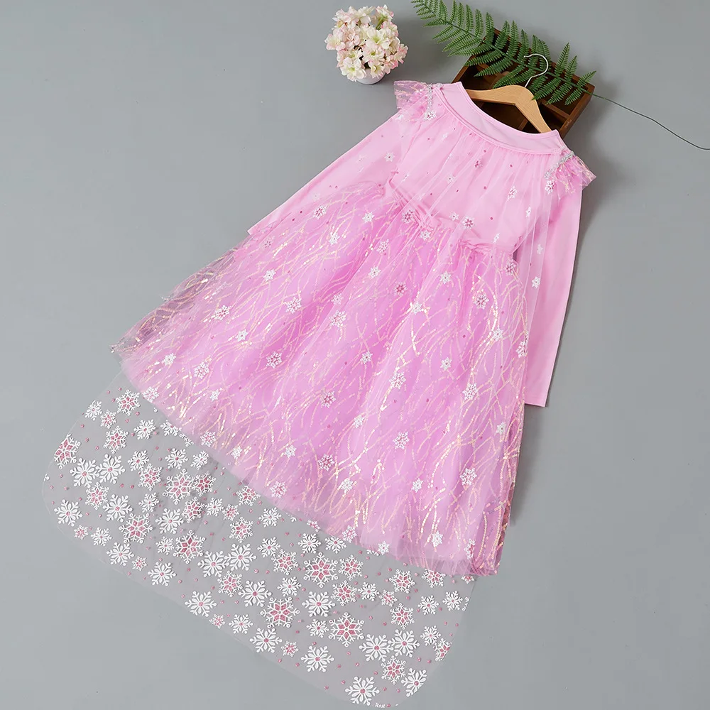 Autumn Children Dresses Kids Long Sleeve Tulle Puffy Dress Girl Halloween Party Cosplay Costume Cartoon Elsa Princess Dress