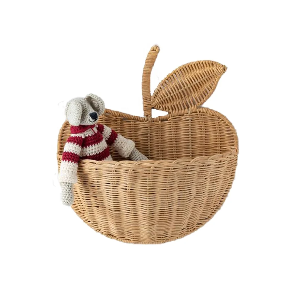 wicker plastic Home Decoration supplies Handmade Rattan Picnic Handbag Wicker Wall Hanging storage basket
