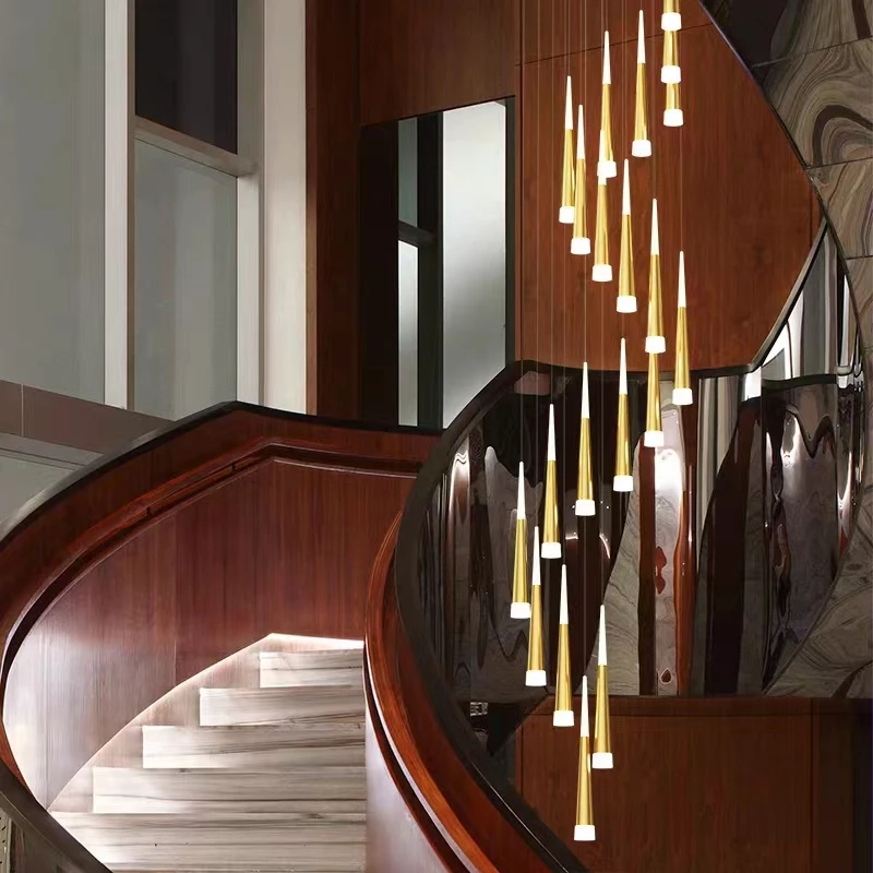 Creative modern simple duplex spiral staircase chandelier loft villa hollow long chandelier LOFT lamps