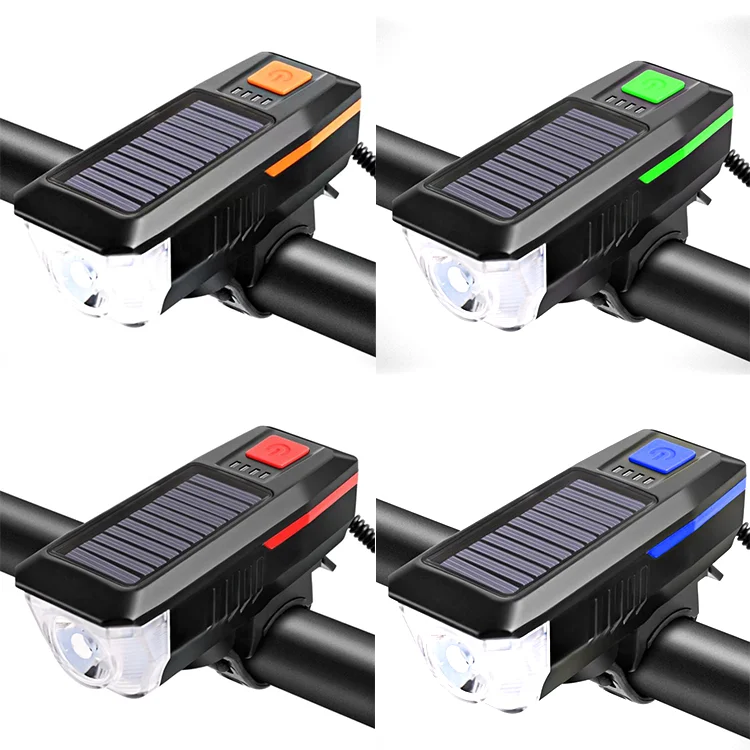 Solar Charging Waterproof Bike Light Waterproof 120 Db Loud Warning USB Rechargeable LED Bicycle Front Light