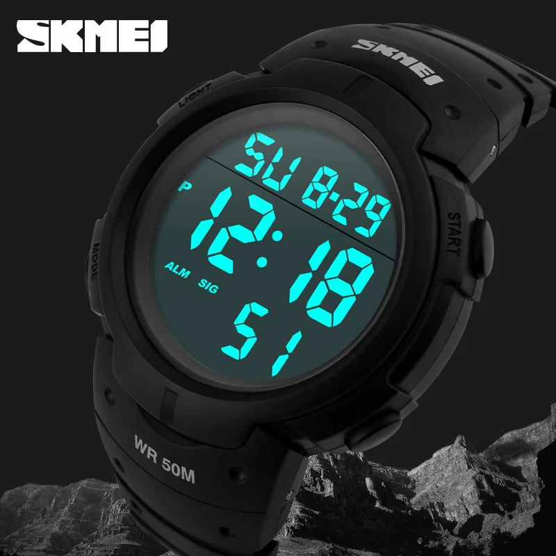 High Quality Watches SKMEI 1068  Big Dial Chronograph Rubber Strap Wrist Watches Diving 5Bar Waterproof Digital Watch