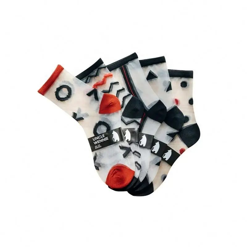 Spring Summer Sexy Colored Dots Wave Stripe Letter Sheer Ladies Transparent Socks