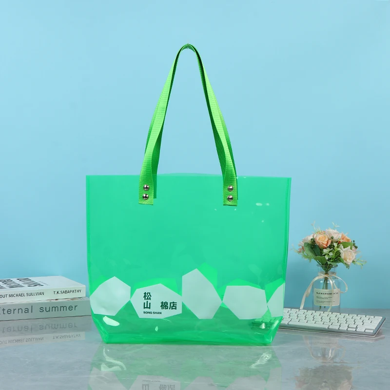 Custom Women Clear Tote Bag Waterproof PVC Transparent Jelly Bag Shopper Fashion Shoulder Shopping plastic bag
