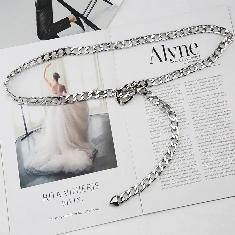 Оптовая продажа, аксессуары для модного ремня, металлическая цепь из сплава для ремня, серебряный Модный дизайнерский цепной ремень для женщин