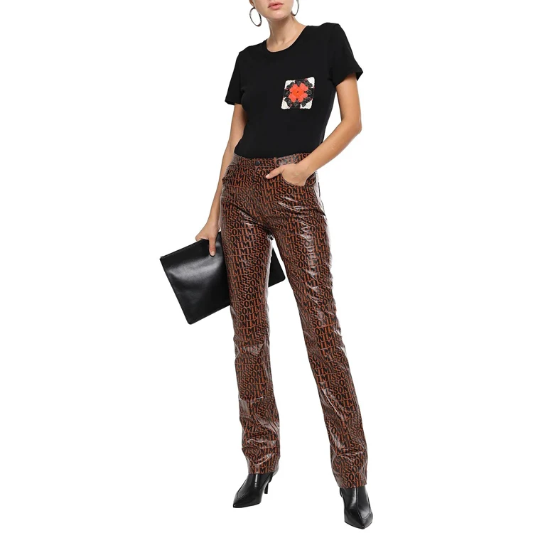 Women Fashion Brown Stretch Pants Custom Sexy Vintage Faux Leather Pants (62562168132)