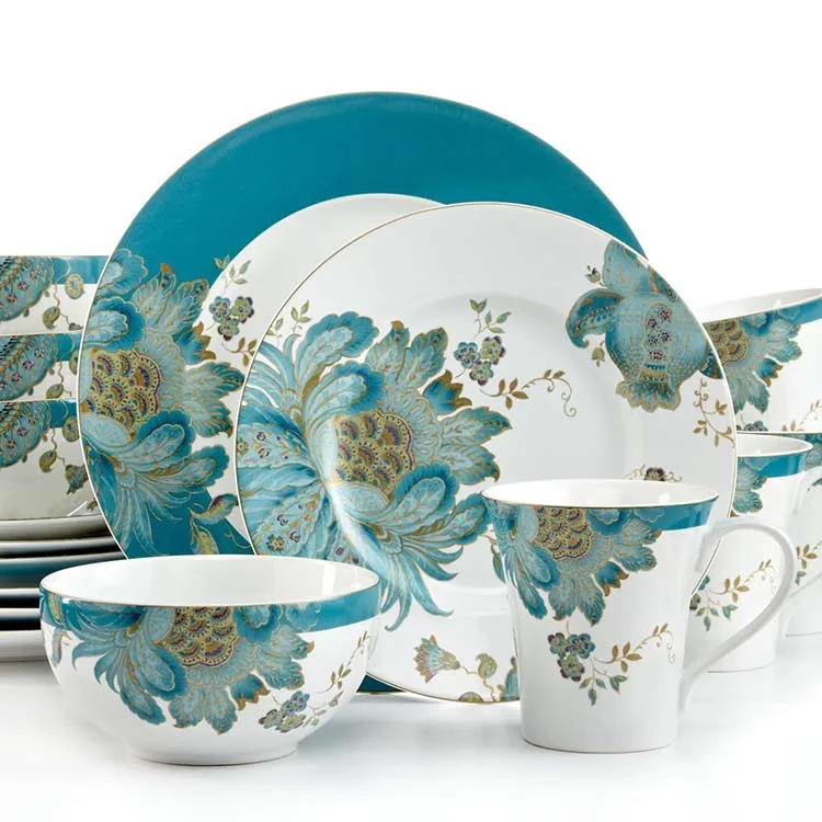 Tangshan Factory  Blue  New  Fine Bone China Porcelain 5pcs Dinner Sets For 1 Person