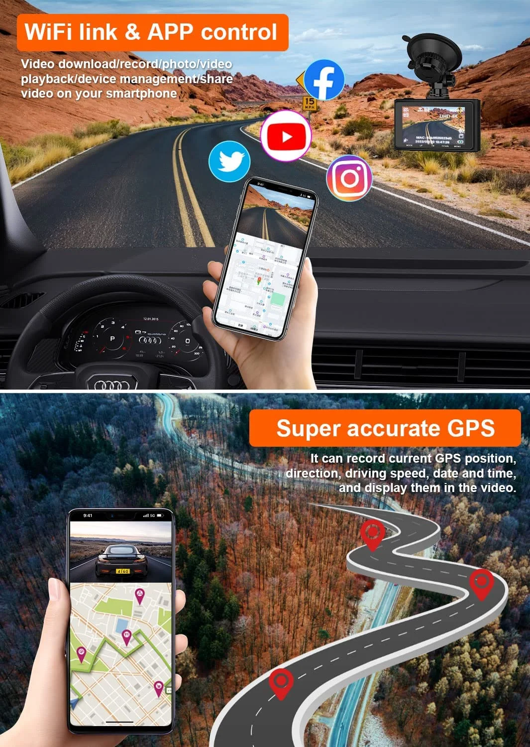 High quality sony sensor MIX335 car black box night vision 4K dash cam with wifi gps tracking system