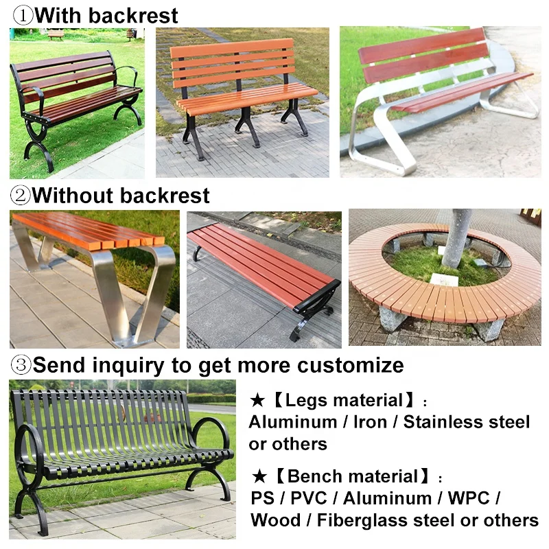 Park patio furniture outdoor garden wood plastic pvc composite wpc picnic dining metal steel table top chair set slat