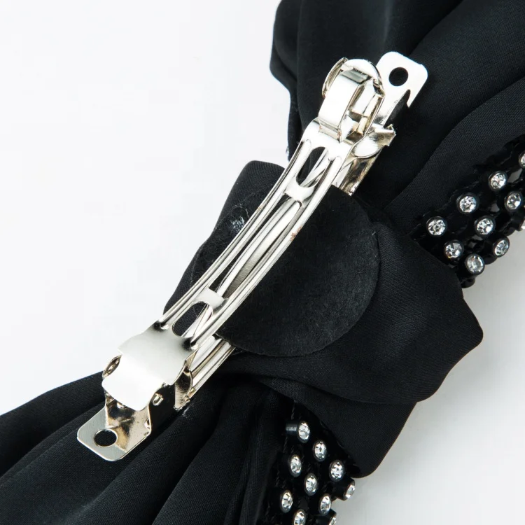 Rhinestone Bowknot Hair Clip Big Black Cloth Barrettes Alloy Women Hair Accessories