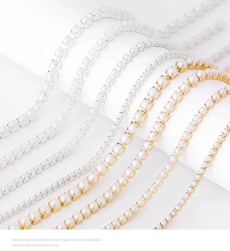 Hot Sell 8 Design Nail Gold Silver Chain Jewelry Japanese Pearl Alloy Nail Diamond Decoration