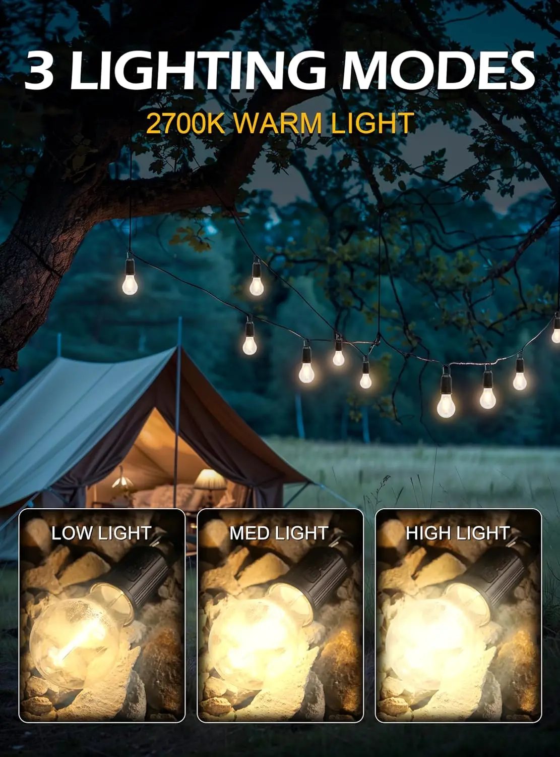 Factory Price 2024 New Waterproof Multi function Type C Rechargeable Tent Hanging Retro Outdoor Camping Lights Bulbs  with Hook