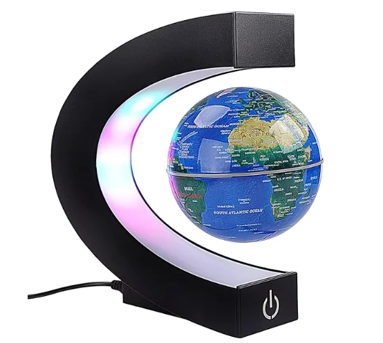 Floating Globe with Colored LED Lights Levitation Rotating World Map with Touch for Gift Home Office Desk Decoration with Switch