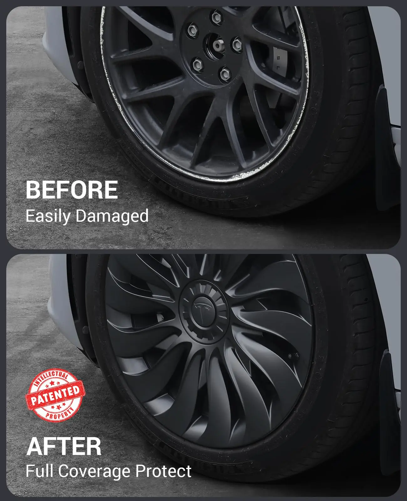 18 Inch Cyclone Style Hubcaps Hub Caps OEM Rim Protector Replacement Matte Black Wheel Cover for 2024 Tesla Model 3 Highland