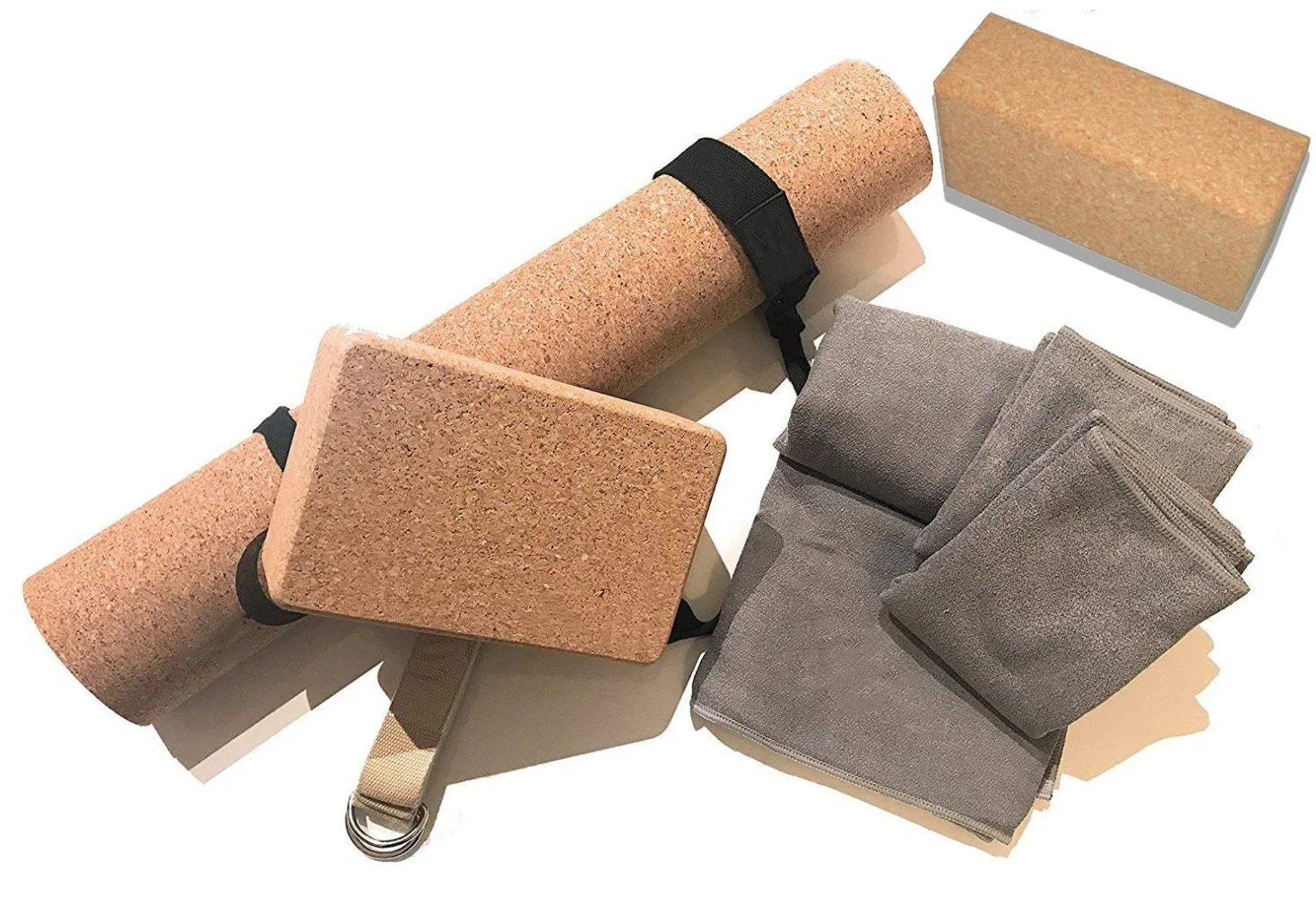 Free Sample Custom 100% Eco Friendly Cork Yoga Mat Set Natural Rubber With Yoga Block And Foam Roller Massage Ball