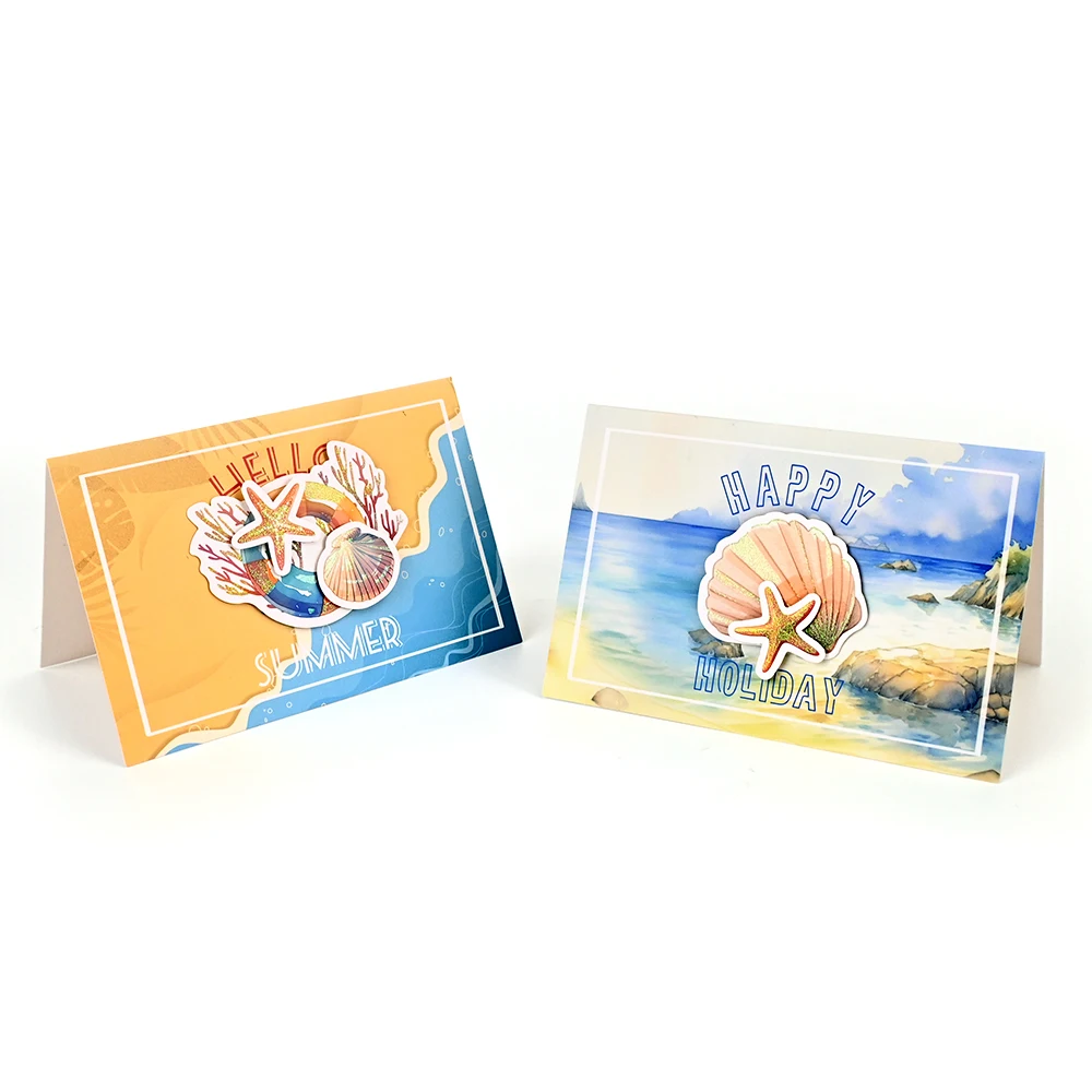 Custom Printed Logo Sea Marine Organism Shell Fashion Kids Happy Birthday Cards Gift Greeting Card With Envelopes And Stickers