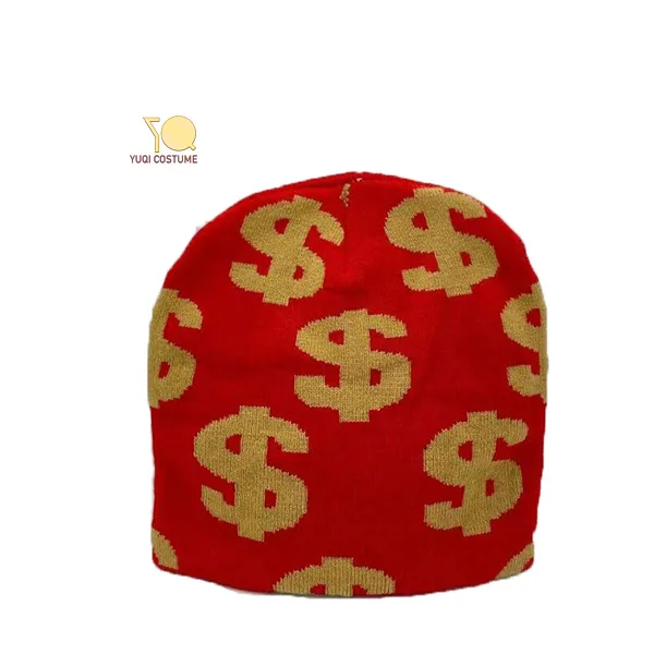 Fashionable Money pattern jacquard winter beanie hat knitted hat for men and women