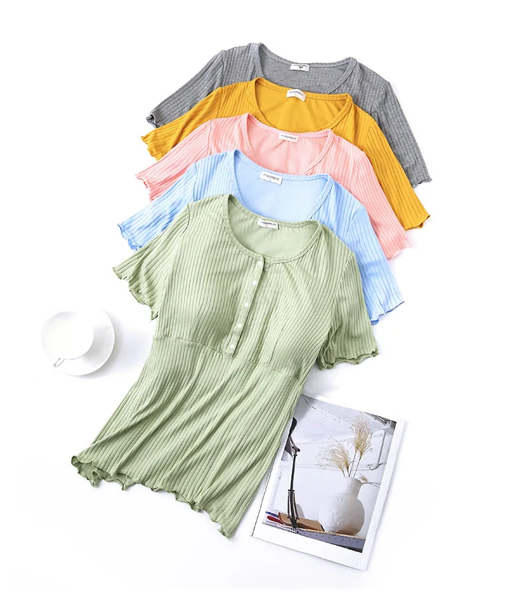 RM005 2021 Summer Maternity Nursing Pajamas Knitted Modal T-shirt Shorts Set