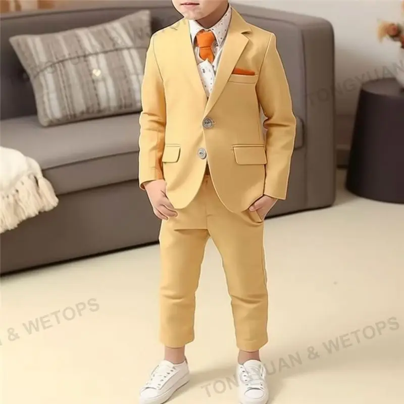Custom Suits for Baby Boy Costume Cotton Suits Single Breasted Kids Blazers Boys Suits Set Formal Wedding Wear Children Clothing
