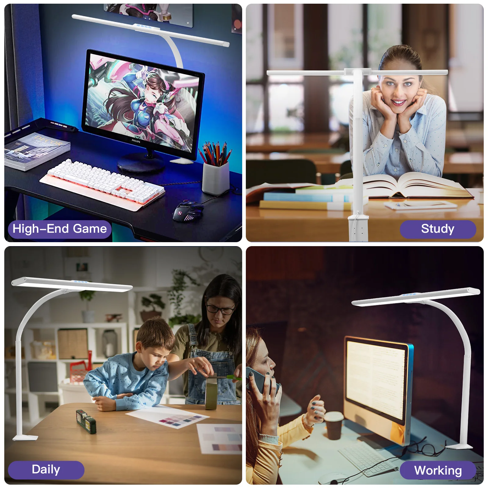 Architect gooseneck LED Desk Lamp Wide Office Light Large Bright  Dimming for Workbench Studio Monitor Computer